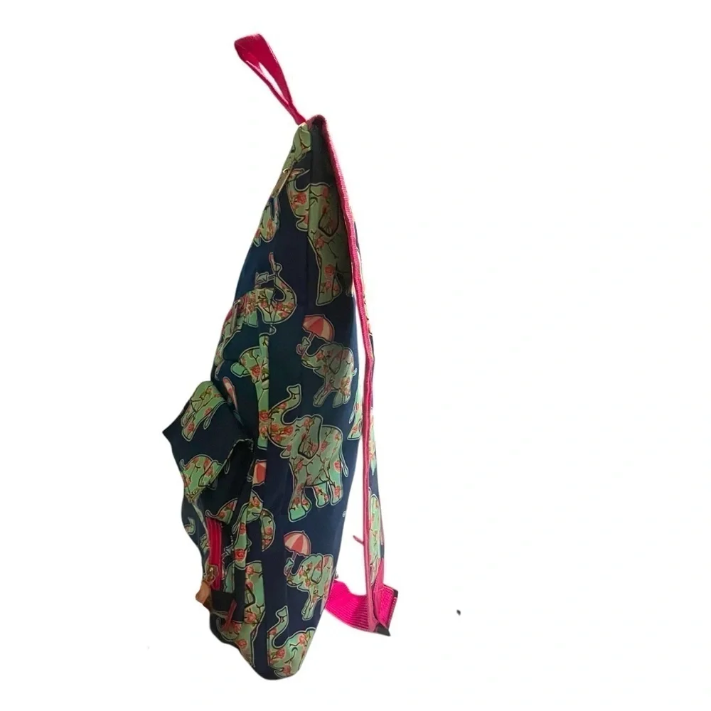 N.Gil Cute Elephant Print Sling Backpack Navy Pink Canvas Crossbody Travel Bag